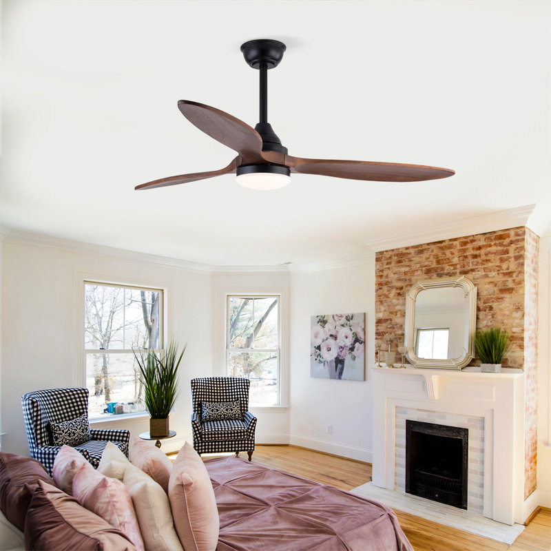 Ventilateurs de plafond noirs modernes de 52 pouces avec lumières, ventilateur de plafond en bois à moteur à courant continu réversible à 6 vitesses Famhouse