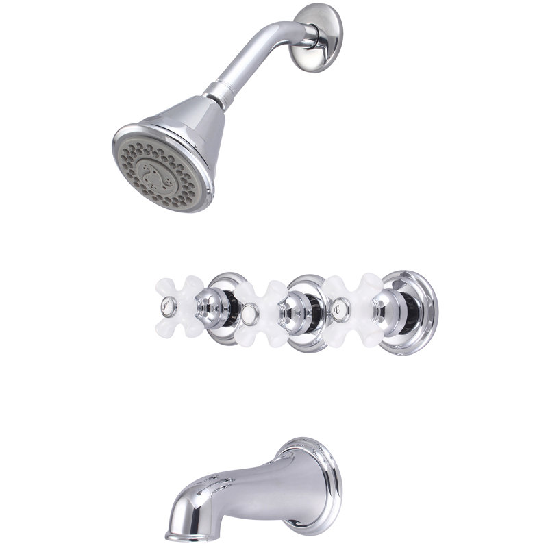 Ensemble de douche et tube à trois poignées Central Brass, Chrome, Poignées croix