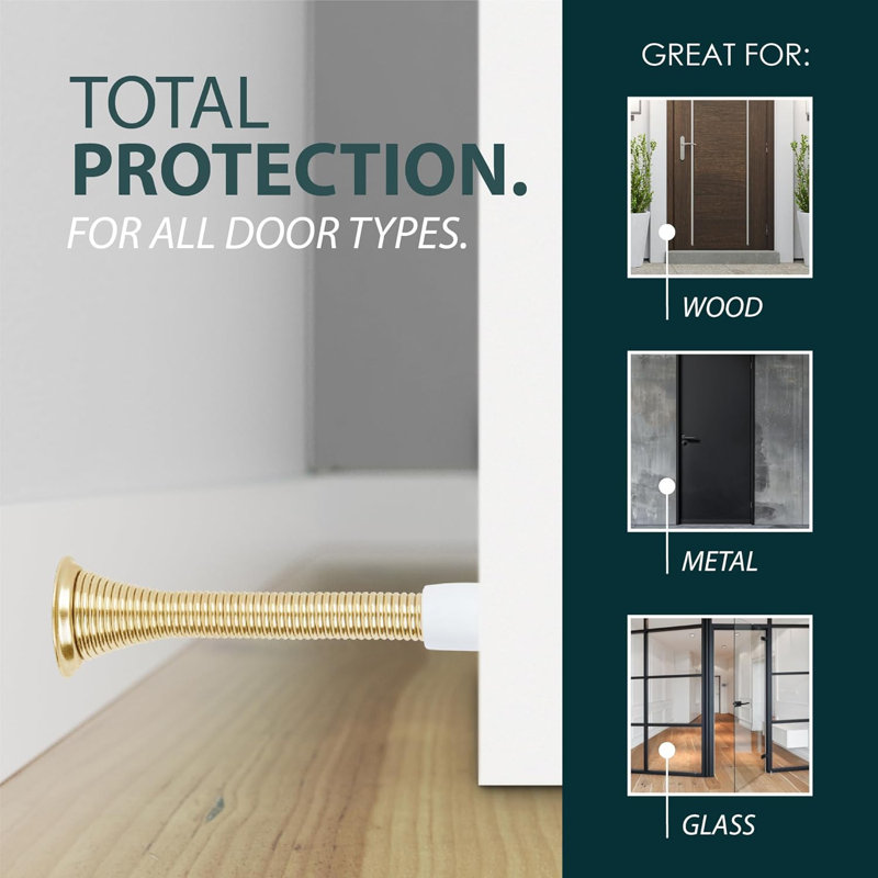 Mega Handles Iron Spring Door Stopper with Rubber Tip, 3.35" Rustproof Heavy Duty Door Stop for Wall Protection | Easy to Install, Includes Screws