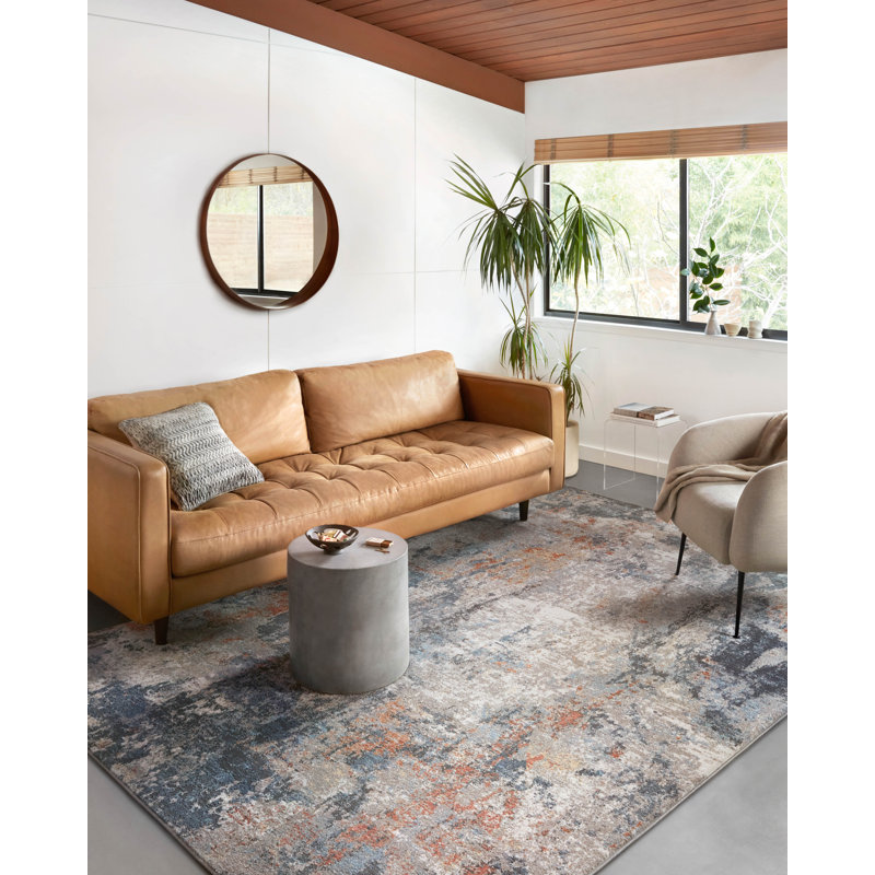 Tapis abstrait argenté / abricot Houten, Tapis de couloir 2 pi 7 po x 10 pi