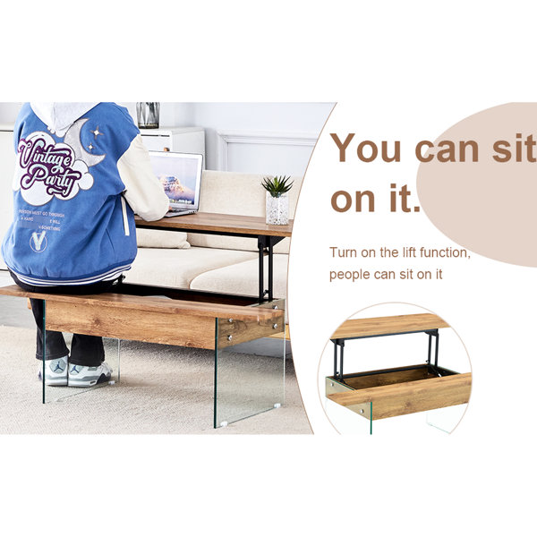 Latitude Run® Functional Lift Top Coffee Table With Dark Wood Grain ...