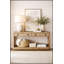 Console anglaise en chêne noueux avec grain authentique et rangement polyvalent, parfaite pour les couloirs et les vestibules.