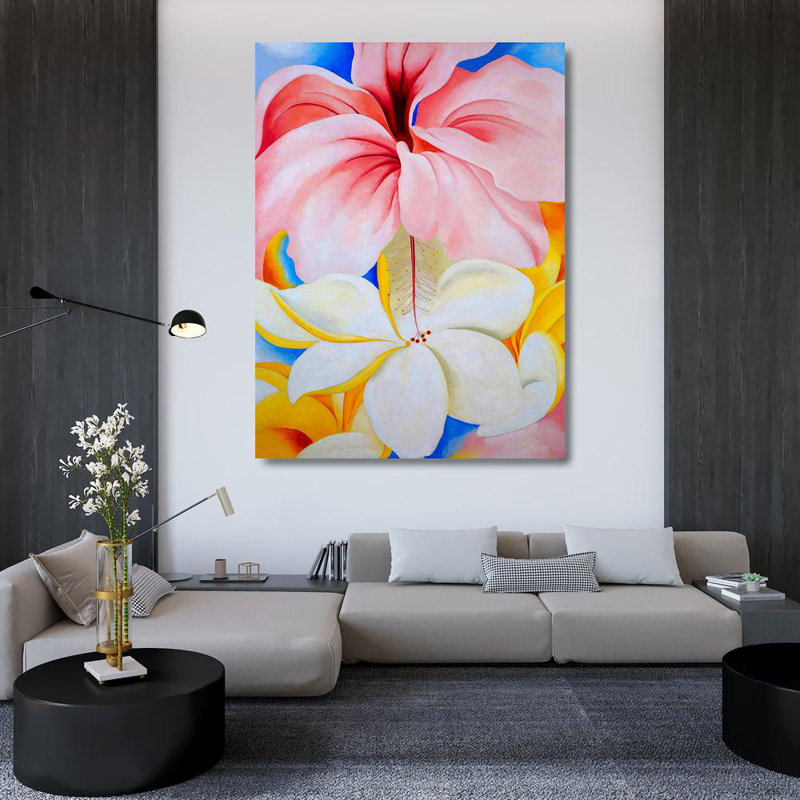 Hibiscus avec plumeria, H 48 po x l 36 po