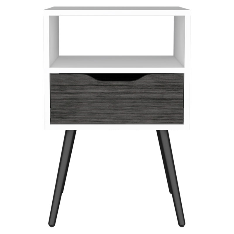 Table de chevet 1 tiroir Inese, Blanc/Noir