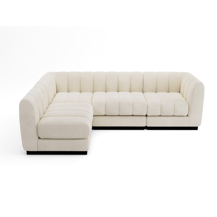Chenille Modular Sectional, L-Shaped Contemporary Sleeper Bed with Solid Wood Base