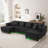 Modern 130" U-Shaped Sectional Sofa: RGB LED Light Strip, 6 Pillows, Ideal For Living Room, Black-2013487509