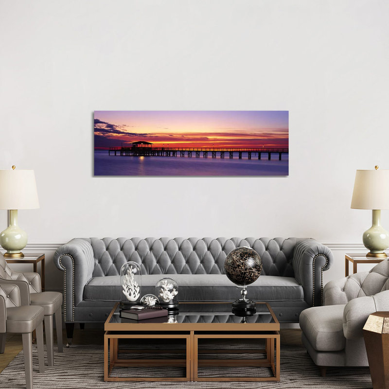 Sunset Mobile Pier AL USA by Panoramic Images - Wrapped Canvas Panoramic Print, 152.4 cm H x 50.8 cm W x 1.91 cm D