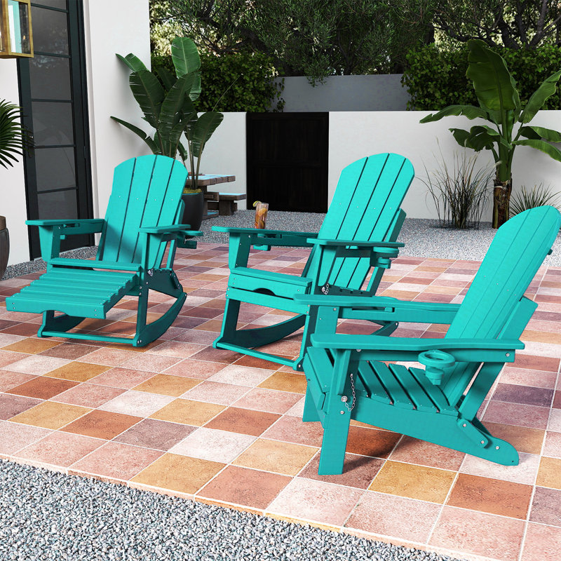 Chaise berçante pliante en PEHD avec repose-pieds rétractable 38,19 po Collene, Bleu lac