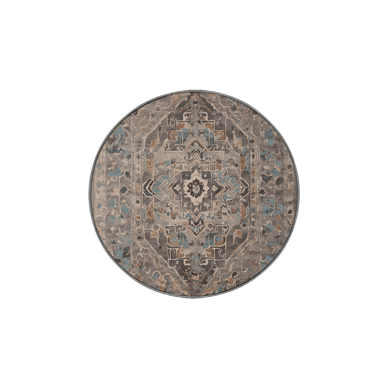 Machine Washable Gray Area Rug, Round 7'