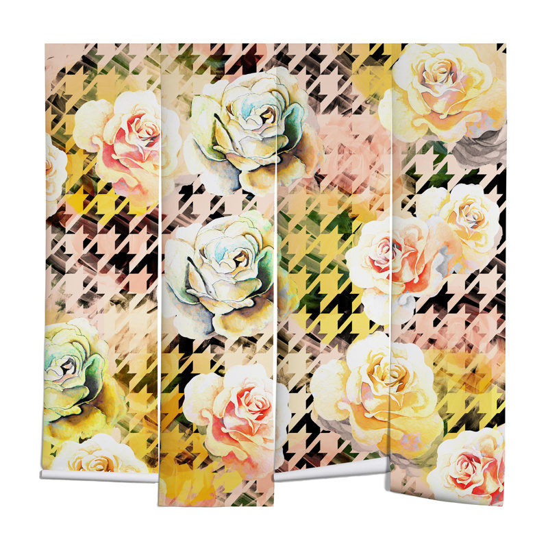 Murale marta barragan camarasa houndstooth et fleurs, L 96 po x l 96 po