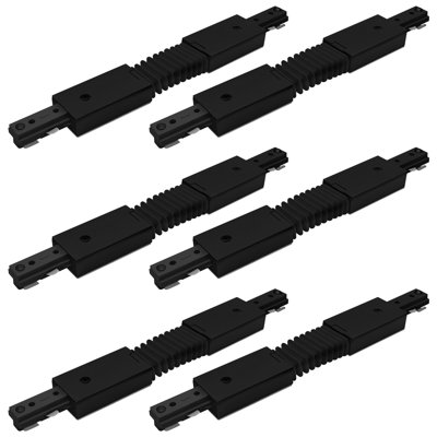 Luxrite H Track Lighting Flexible Connector, Single Circuit 3-Wire Track Light Accessories, 120V Live Power Source Component, Black 6 Pack