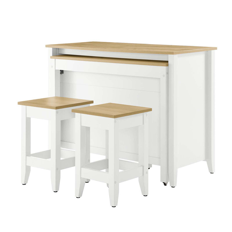 Garland White and Oak 3-Piece Kitchen Island Set with Stools