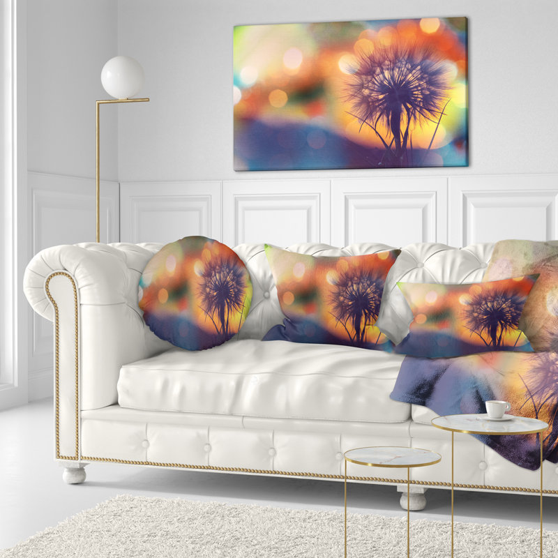 Fleur de pissenlit sur fond orange - Coussin décoratif à imprimé floral