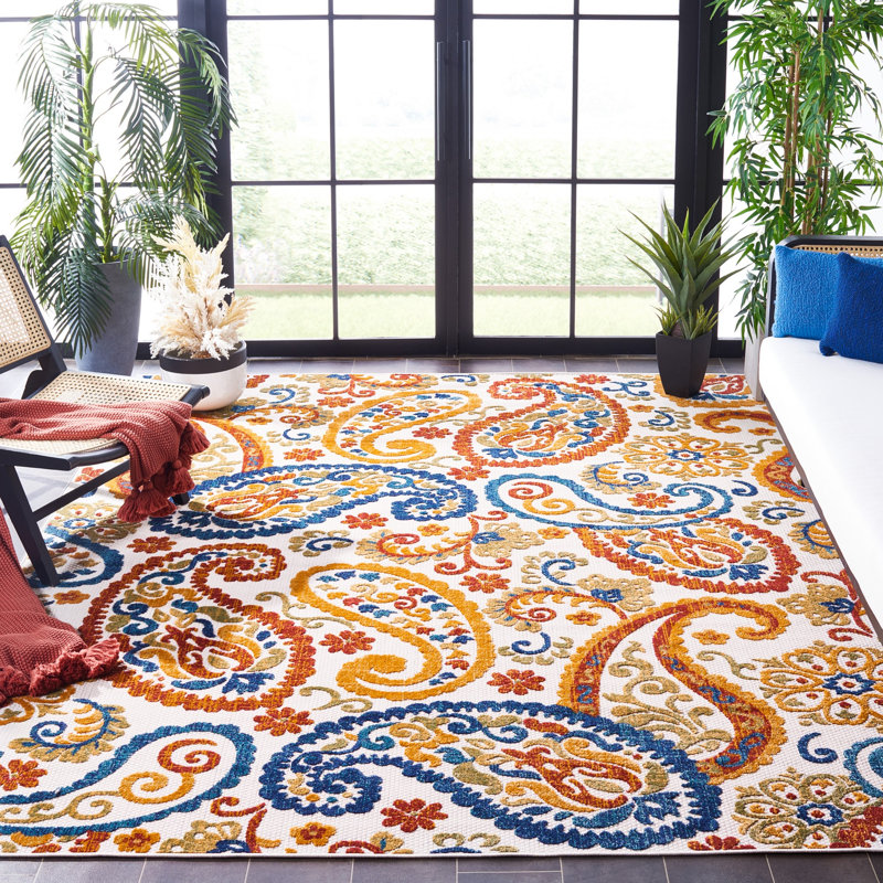 Schneck Performance Paisley Indoor/Outdoor Area Rug, Round 4'