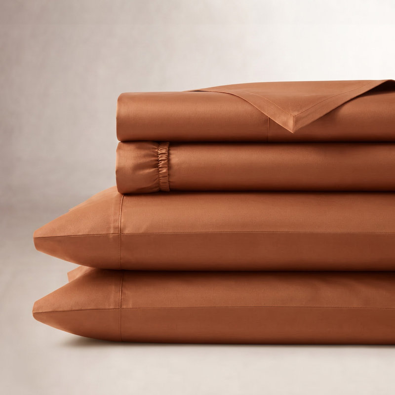 Ensemble de draps en coton et eucalyptus, Ensemble de drap grand avec un drap-housse et deux, Terracotta