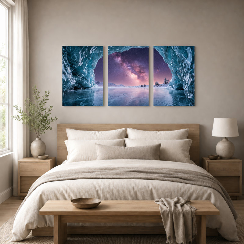Ensemble de 3 tableaux sur toile représentant une grotte de glace, pour la décoration du salon et de la chambre., 2436