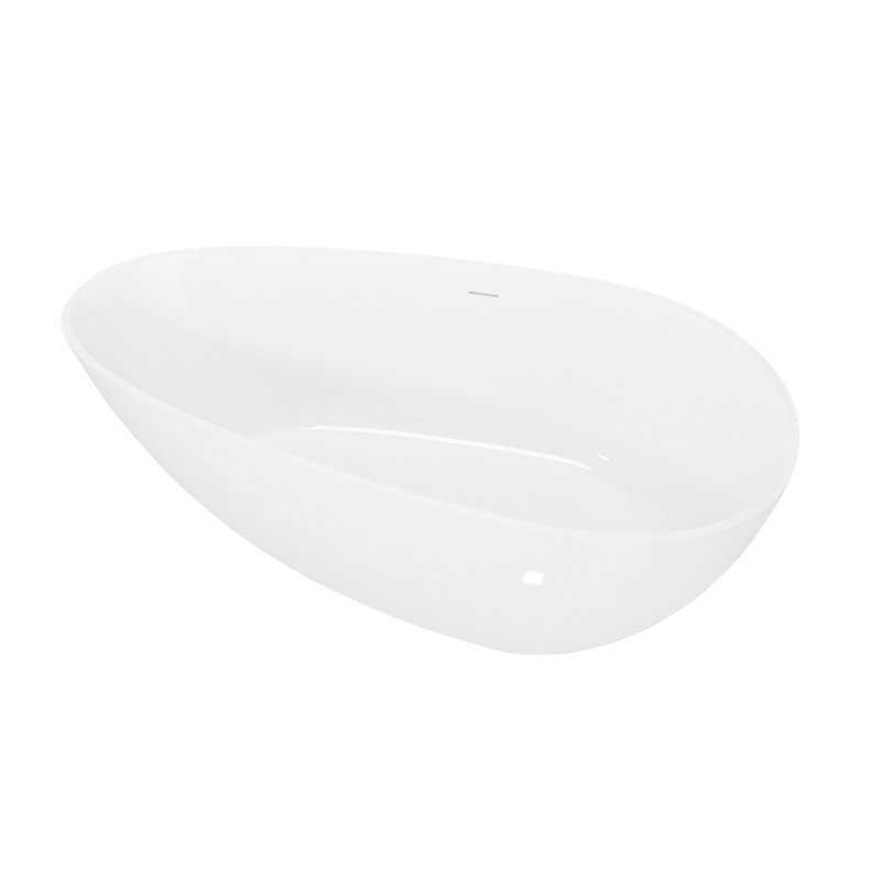 59" Freestanding Stone Resin Bathtub With Overflow, Glossy White, - Fading, Comfortable Curve Shape, Easy Installation Solid Surface Soaking Bathtub, Discoloration, Ergonomic Stable Base