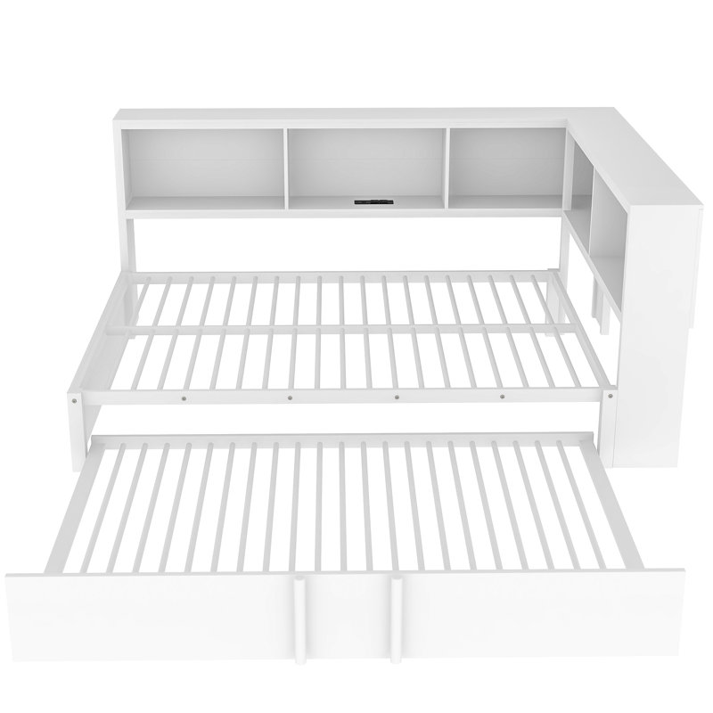 Full Metal Daybed With Trundle And Storage Cabinets, White