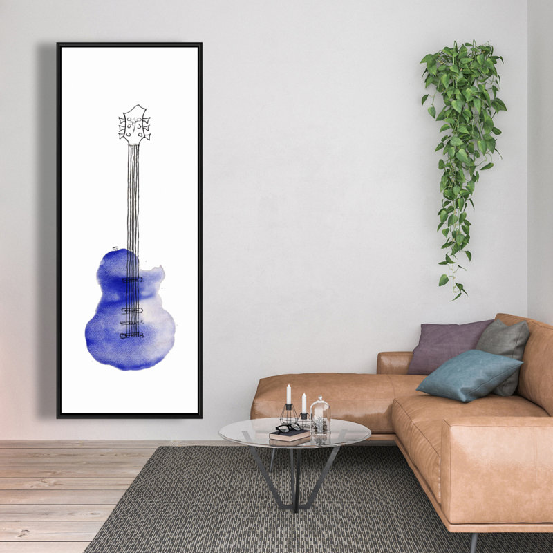 Guitare bleue - Toile encadrée illustrative pour la décoration intérieure, H 61,25 po x l 21,25 po