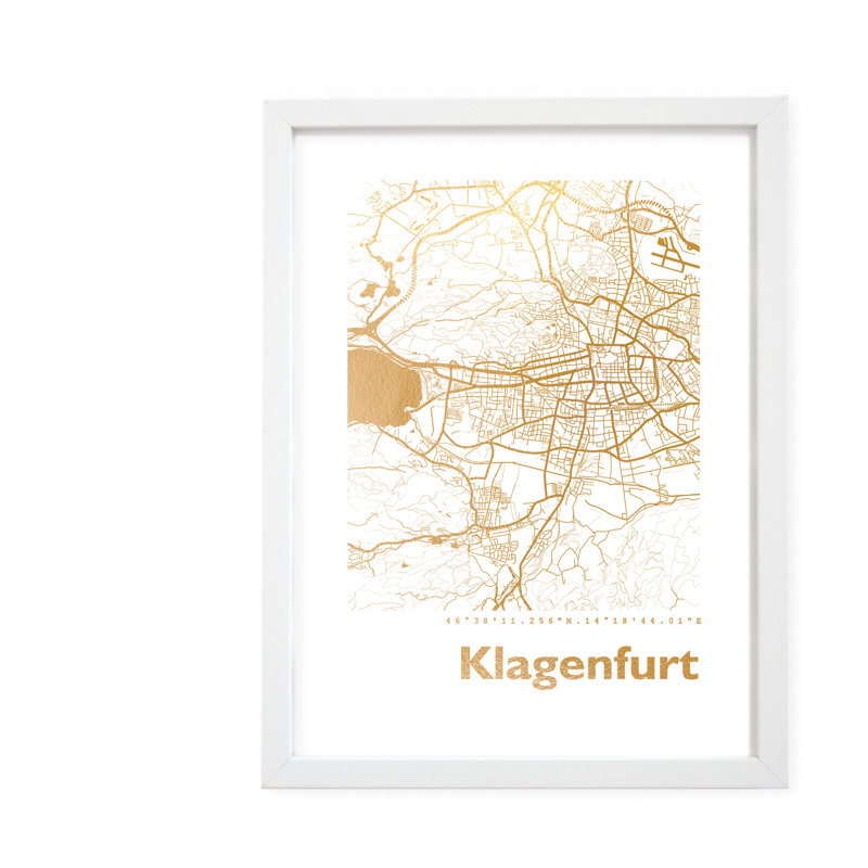 Klagenfurt Map - Single Picture Frame Print, 42.5cm H x 32.5cm W x 3.5cm D