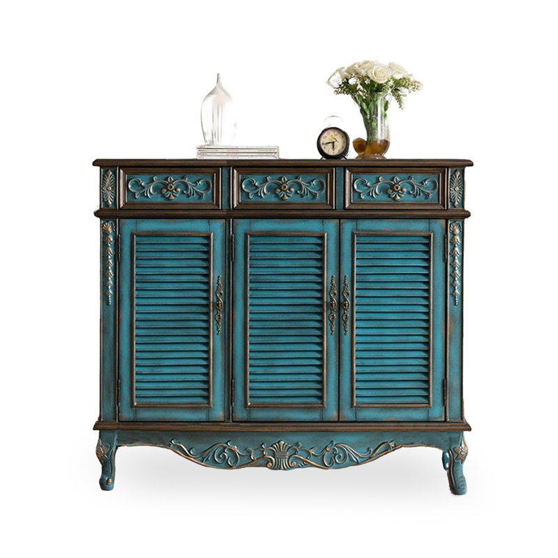 Banc de rangement bleu pour chaussures en bois massif