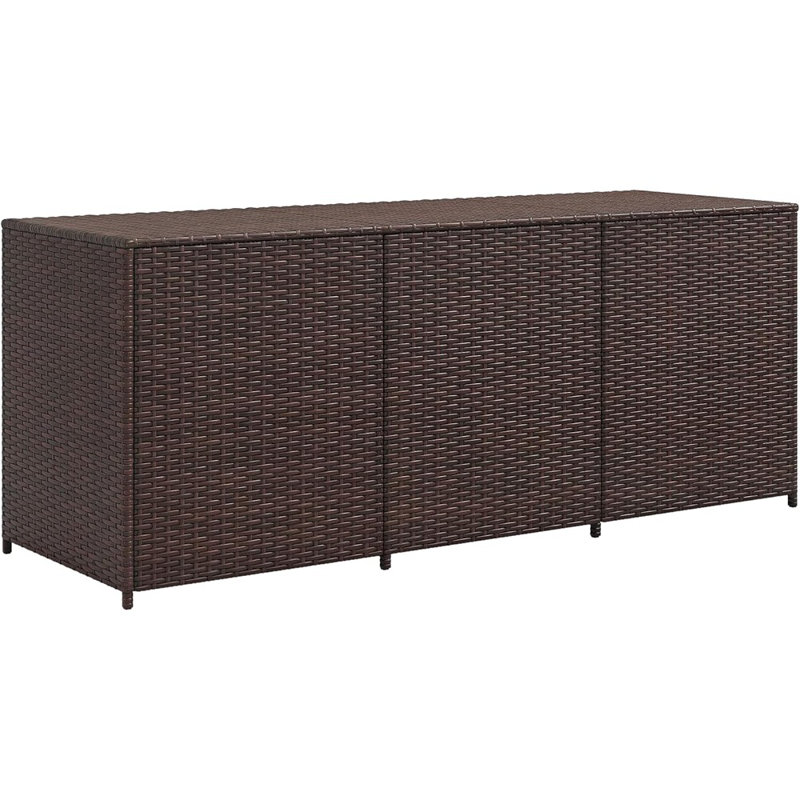 175 Gallon Outdoor Storage Box With Inner Liner, PE Rattan Wicker Deck Box With Pneumatic Bar Lift For Indoor & Outdoor, Patio Furniture Cushions, Pool Supplies, Garden Tools, Mixed Brown
