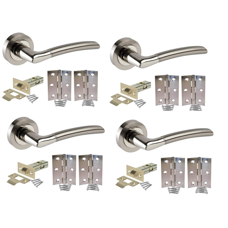 Golden Grace 4 Sets Indiana Style Modern Door Handles on Round Rose in Dual Finish with Latch