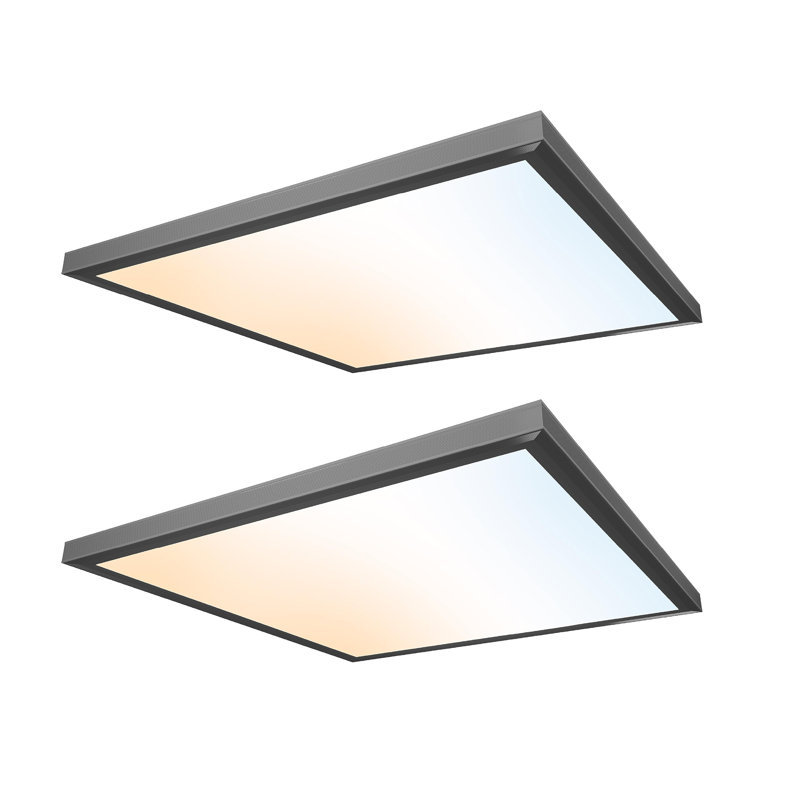 Plafonnier à fixation en surface 2X2 pi - mince, bord éclairé, panneau plat encastré, Noir mat