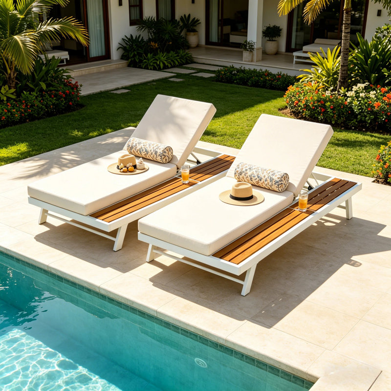 Ensemble de chaise longue, Teak,White