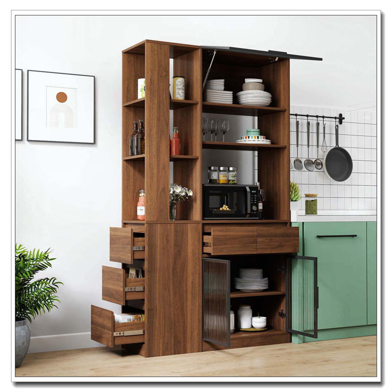 Armoire de rangement en bois, Noyer / noir