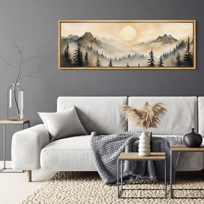 «Forest Sun Mountain Nature Landscape Scenery», impression sur toile encadrée surdimensionnée, H 20 po x l 60 po, Naturel