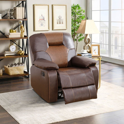 Rebrilliant 40'' Wide Oversized Faux Leather Manual Recliner Brown