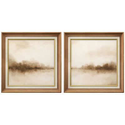 Soft Sepia Misty Neutral Landscape Wall Art Set Framed Master Bedroom Wall Art Work 2 Pieces Print