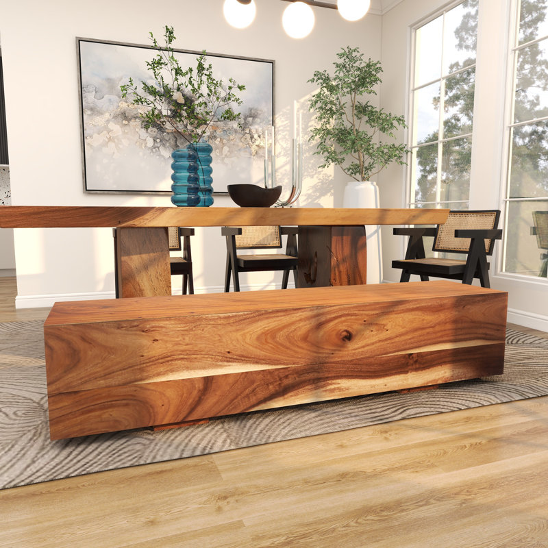 Wood Block Rectangular Bench with Elevated Base
