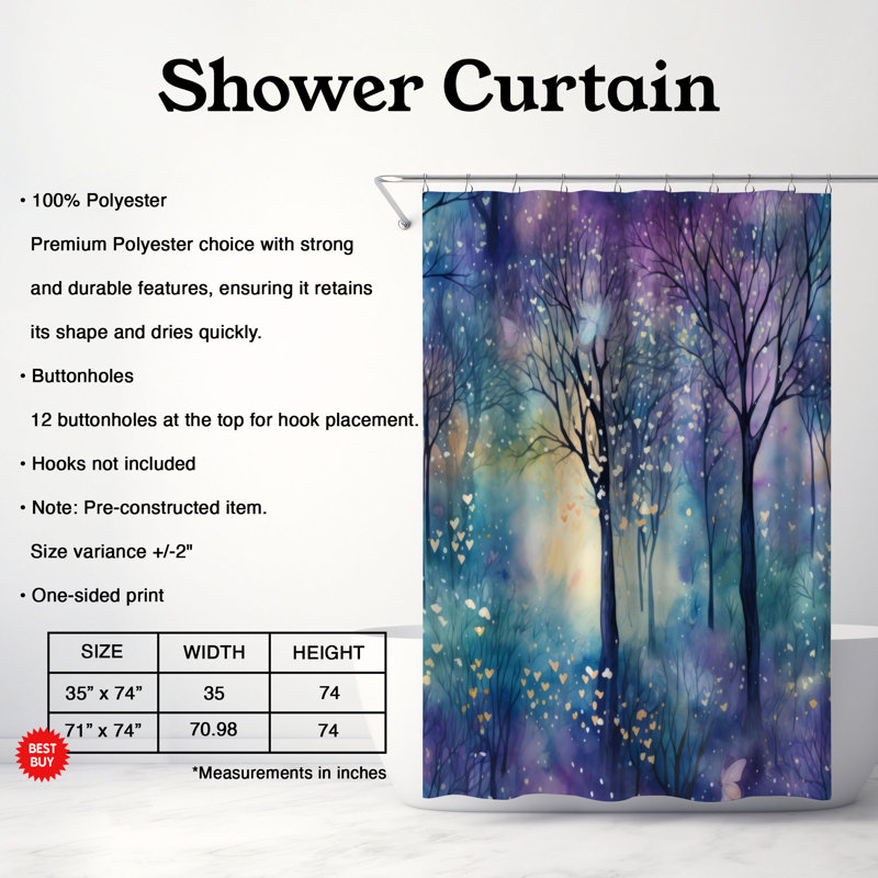 Rideau de douche Woodland View, H 74 po x l 71 po