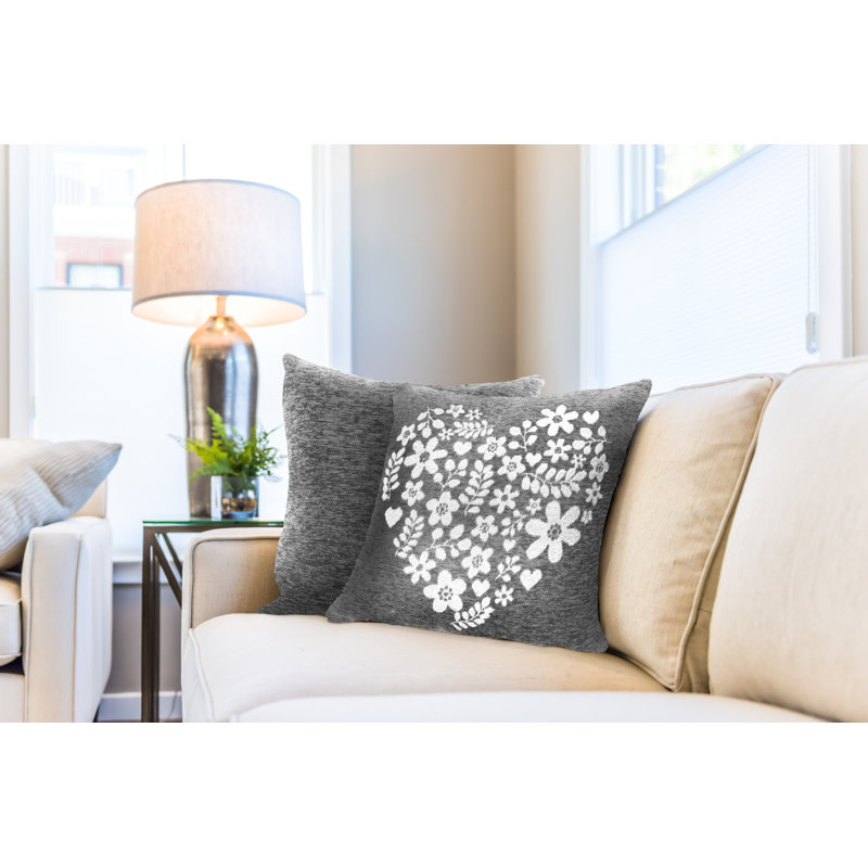 Colette Floral Square Throw Pillow Cover, Charcoal