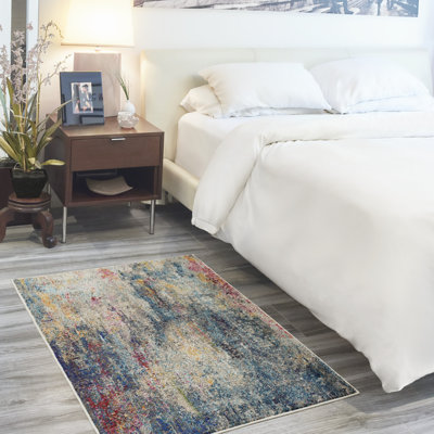 Tapis contemporain contemporain multicolore transitionnel