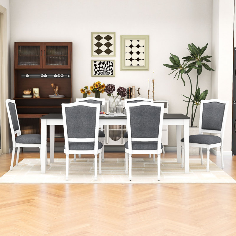 Ensemble de salle à manger 7 pièces, table extensible en bois avec rangement intégré et chaises rembourrées