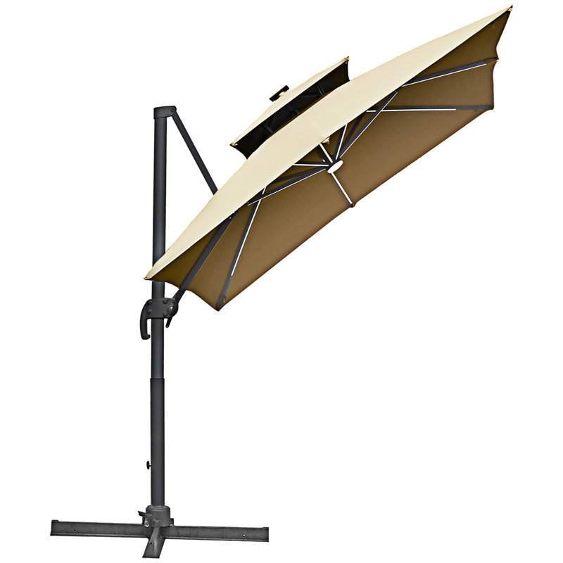 Parasol de patio extérieur avec banc d'alimentation, L 117,02 po x P 97,82 po, Aluminium