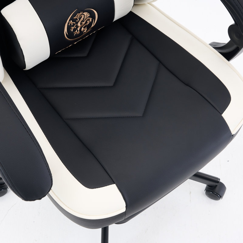 Fauteuil de jeu de course et de course réglable, inclinable et ergonomique en similicuir, Blanc/Noir
