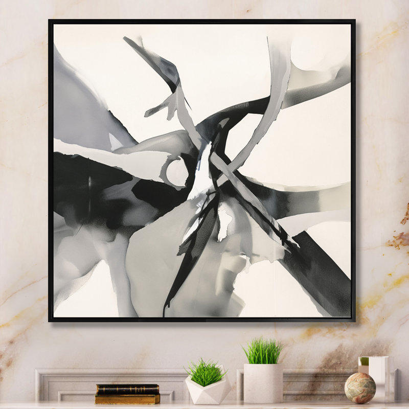 «Abstract Neutral VII» sur toile, H 44 po x l 34 po x P 1,5 po, Cadre flottant noir