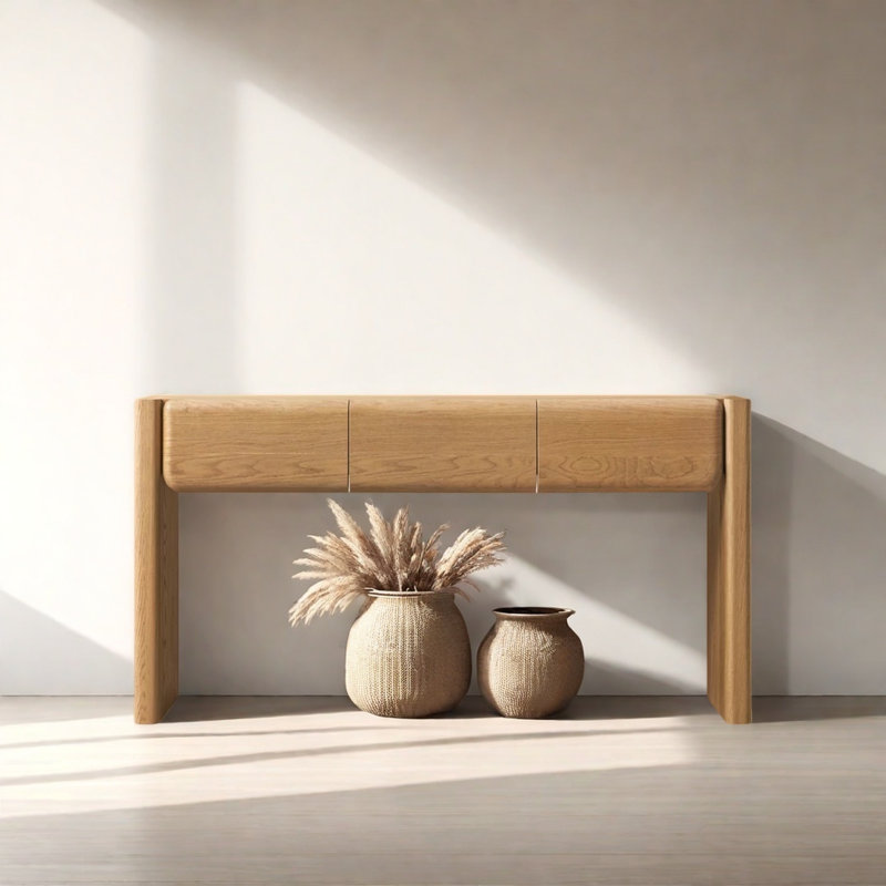 Console avec tiroirs, Bois naturel