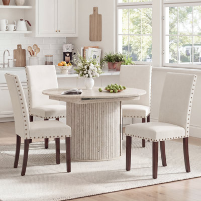 Moshier Modern Extendable Dining Table Set For 4-6 People With Hidden Storage