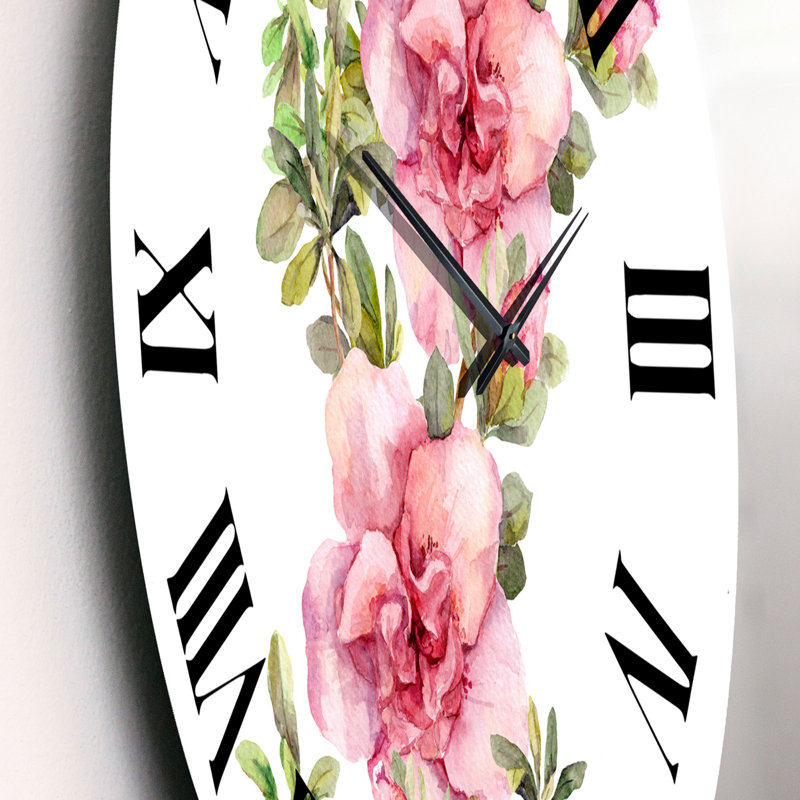 Bouquet de fleurs roses et mauves II - Horloge murale de ferme, Moyen