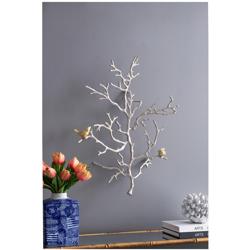 Ensemble de 2 sculptures murales en métal avec accents d'oiseaux 17 x 5,5 x 22 po