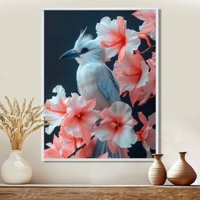 Oasis d'oiseaux tropicaux roses et blancs - salon d'art mural