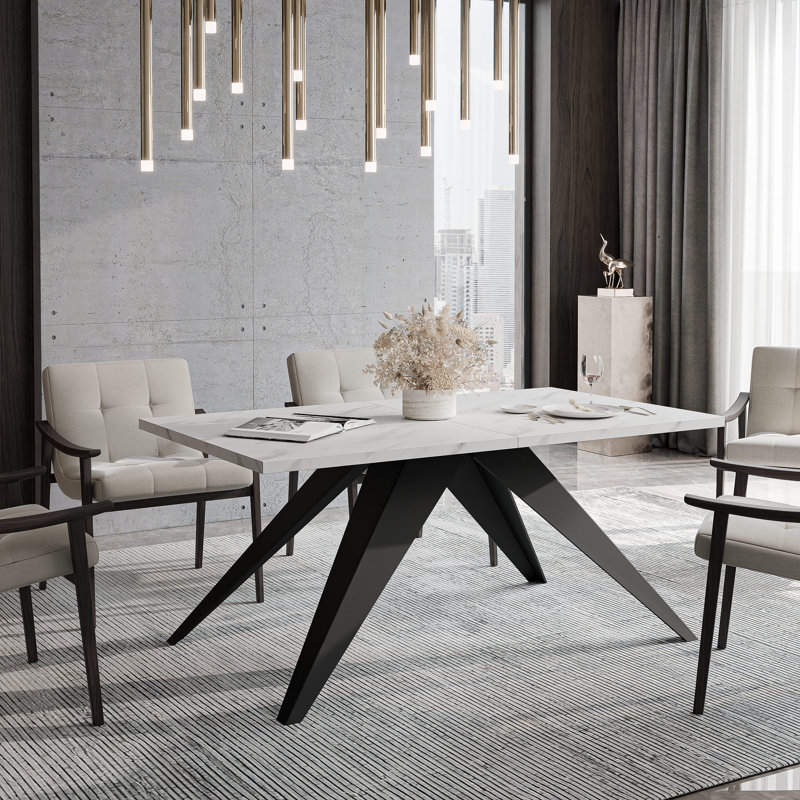 Metal Base Dining Table, Bellato Grey, 76cm H x 140cm W x 80cm D, Black