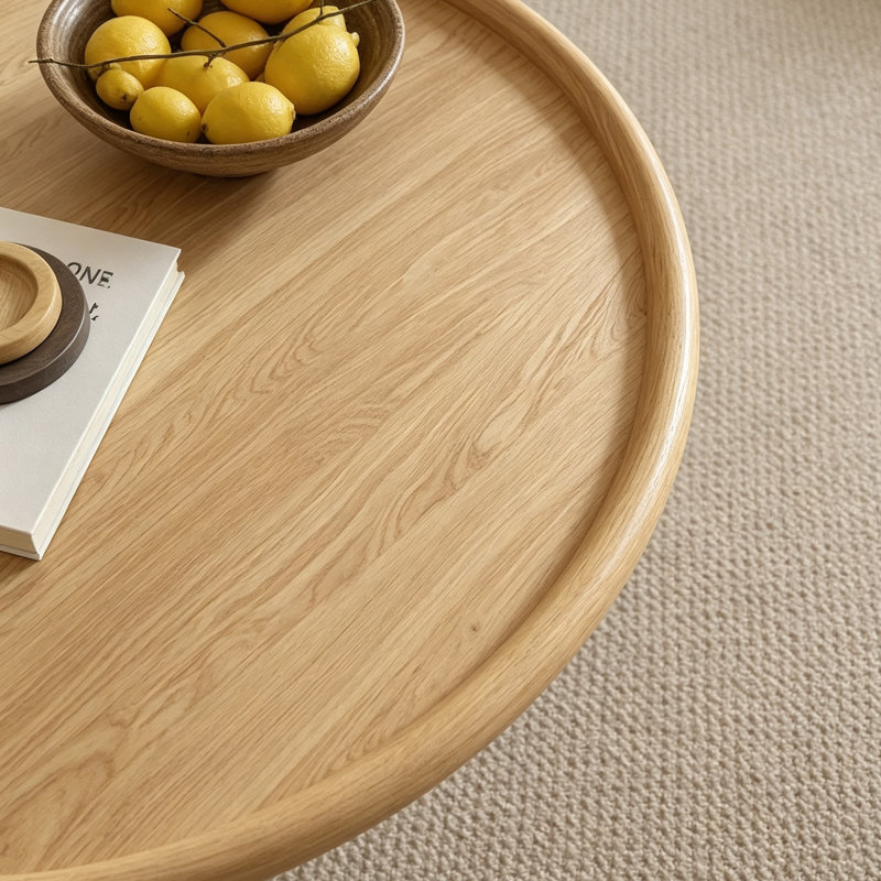 Table basse ronde en bois pour petit appartement, 14.96" H x 31.49" W x 31.49" D, Cream