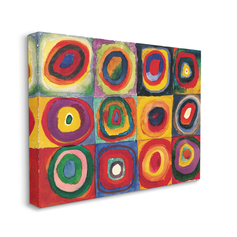 «Modern Circle Shapes Aligned Abstract Swirl Motif» par Wassily Kandinsky - peinture sur toile, H 30 po x l 40 po x P 1,5 po