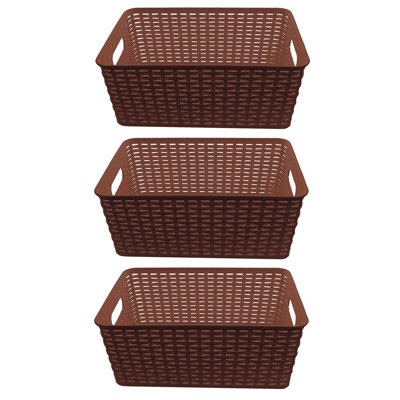 YBM Home Plastic Rattan-Style Storage Basket Organizer, 15.25" H x 10" W x 7.5" D